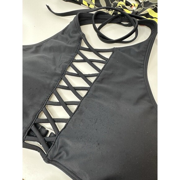 LOT Swimwear Halter Bikini Top 2 Pc Small Swimsuits String Laced Front HOLLISTER - Picture 3 of 5